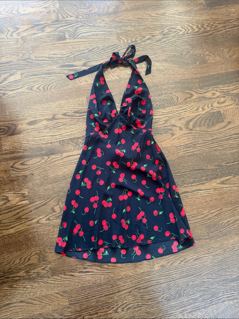 Realisation Par Black Halter One-Piece with Red Cherry Print